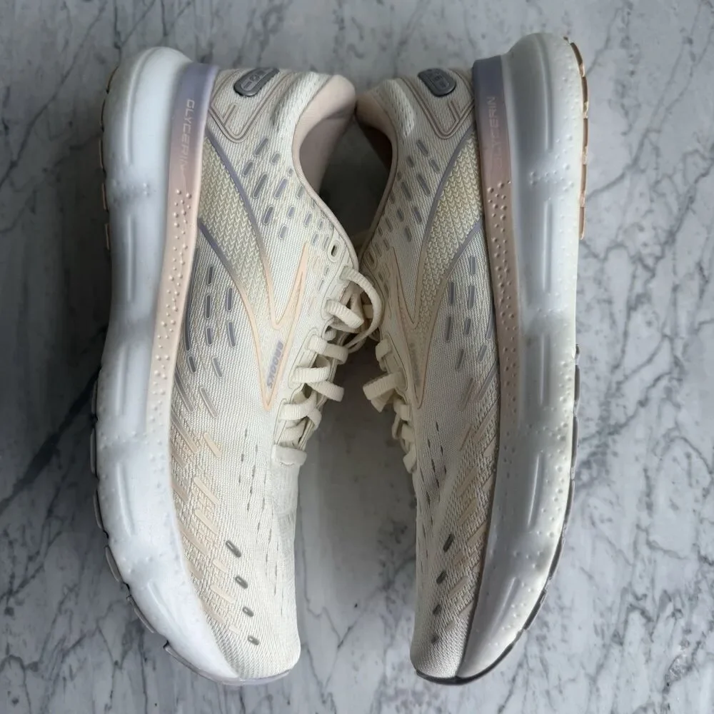 Brooks Women's Glycerin 20 Neutral Running Shoe, Snow White/Blush/Cosmic Sky 8.5